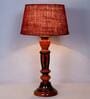 Traditional Maroon Natural Fiber Shade Night Lamp With Wood Base