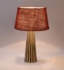 Healy Maroon Natural Fiber Shade Night Lamp With Wood Base