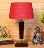 Hadley Maroon Natural Fiber Shade Night Lamp With Wood Base