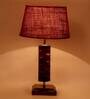 Florence Maroon Natural Fiber Shade Night Lamp With Wood Base