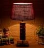 Florence Maroon Natural Fiber Shade Night Lamp With Wood Base