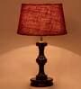 Premium Maroon Natural Fiber Shade Night Lamp With Wood Base