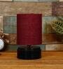 Maroon Shade Table Lamp With Wood Base