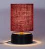 Maroon Shade Table Lamp With Wood Base