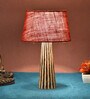 Healy Maroon Natural Fiber Shade Night Lamp With Wood Base