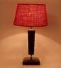 Hadley Maroon Natural Fiber Shade Night Lamp With Wood Base
