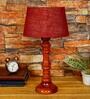 Drax Maroon Natural Fiber Shade Night Lamp With Wood Base