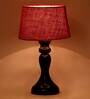 Babel Maroon Natural Fiber Shade Night Lamp With Wood Base