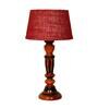 Traditional Maroon Natural Fiber Shade Night Lamp With Wood Base