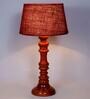 Drax Maroon Natural Fiber Shade Night Lamp With Wood Base