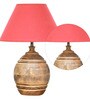 Humphry Maroon Cottan Fabric Shade Night Lamp With Wood Base