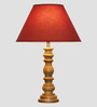 Hersey Maroon Cottan Fabric Shade Night Lamp With Wood Base