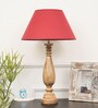 Roman Maroon Cottan Fabric Shade Night Lamp With Wood Base
