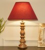 Hersey Maroon Cottan Fabric Shade Night Lamp With Wood Base