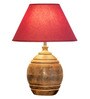 Humphry Maroon Cottan Fabric Shade Night Lamp With Wood Base