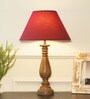 Persian Maroon Cottan Fabric Shade Night Lamp With Wood Base