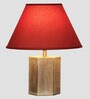 Colonial Maroon Cottan Fabric Shade Night Lamp With Wood Base