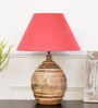 Humphry Maroon Cottan Fabric Shade Night Lamp With Wood Base