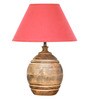 Humphry Maroon Cottan Fabric Shade Night Lamp With Wood Base
