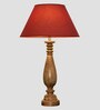 Roman Maroon Cottan Fabric Shade Night Lamp With Wood Base