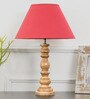 Hersey Maroon Cottan Fabric Shade Night Lamp With Wood Base