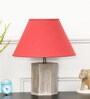 Colonial Maroon Cottan Fabric Shade Night Lamp With Wood Base