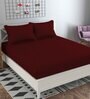 Maroon Solid 210 TC Cotton Blend Queen Sized Bed Sheets with 2 Pillow Covers