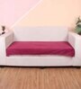Maroon Solid Velvet 2 Seater Quilted Sofa Cover (Protector) with Pompom
