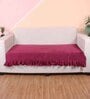 Maroon Solid Velvet 3 Seater Quilted Sofa Cover (Protector) with Frill