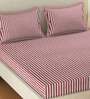 Maroon Striped 300 TC Cotton Queen Sized Bed Sheets with 2 Pillow Covers