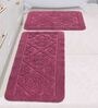 Maroon Geometric Cotton 17x25 Inches AntiSkid (Set of 2) Bath Mats