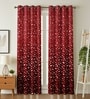 Maroon Velvet Feather 7Ft Ring Top Door Curtains Pack of  2