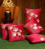 Maroon Velvet Floral 16X16 Inches Cushion Covers (Pack of 5)