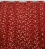 Maroon Velvet Floral 5 Foot Ring Top Window Curtains Set Of 2