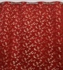 Maroon Velvet Floral 7 Foot Ring Top Door Curtains Set Of 2