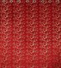 Maroon Velvet Tree Branch  7 Foot Ring Top Door Curtains Set Of 2