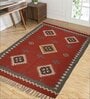 Maroon Wool & Jute Abstract 72 x 48 Inches Hand Woven Dhurries