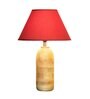 Angular Maroon Cotton Shade Night Lamp With Wood Base