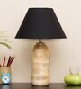 Exemplary Black Cotton Shade Night Lamp With Wood Base