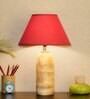 Angular Maroon Cotton Shade Night Lamp With Wood Base