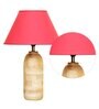 Angular Maroon Cotton Shade Night Lamp With Wood Base