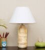 Elvis White Cotton Shade Night Lamp With Wood Base