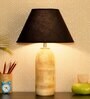 Exemplary Black Cotton Shade Night Lamp With Wood Base