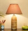 Shady Beige Cotton Shade Night Lamp With Wood Base