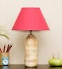 Angular Maroon Cotton Shade Night Lamp With Wood Base
