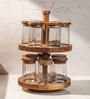 Masara Spice Rack with Glass Jars Acacia Wood Rotating Organizer