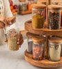 Masara Spice Rack with Glass Jars Acacia Wood Rotating Organizer