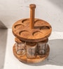 Masara Spice Rack with Glass Jars Acacia Wood Rotating Organizer