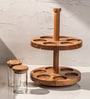 Masara Spice Rack with Glass Jars Acacia Wood Rotating Organizer