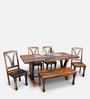 Mathis Sheesham Wood 6 Seater Dining Set in Vintage Black & Teak Finish with Bench